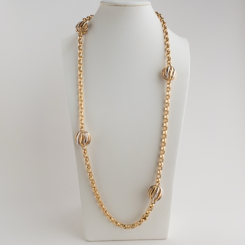 Nina Ricci Long Rolo Chain Necklace Gold Tone 22 Karat Triple Plated Jewelry